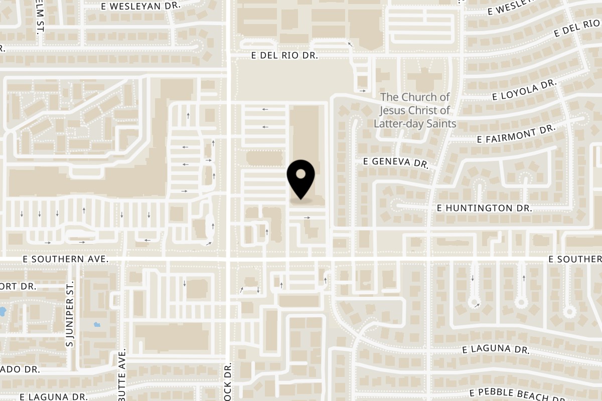 Map showing the location of Fusion Tea Lounge on 1806 E Southern Ave in Tempe